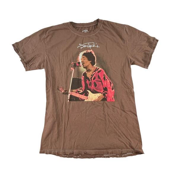 MARSHA | Brown Jimi Hendrix M Distressed Hems Official Band Merch Tee T Shirt - Picture 1 of 8